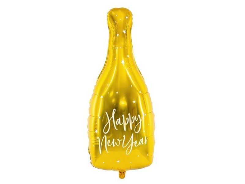 Balon foliowy, Szampan "Happy New Year!", złoty, 100 cm x 50 cm