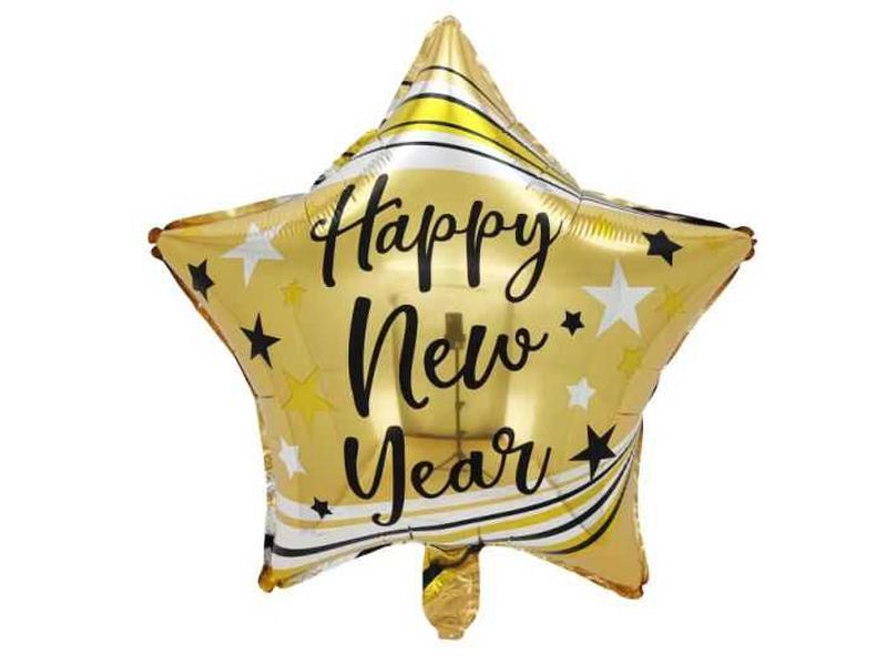 Balon foliowy gwiazda, "Happy New Year!", złoty, 45 cm (18 cali)
