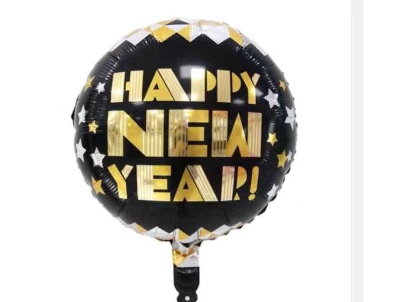 Balon foliowy, "Happy New Year!", czarno złoty, 45 cm (18 cali)