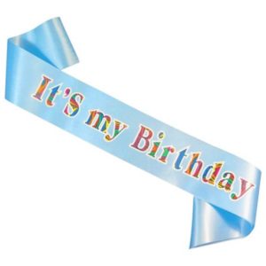 Szarfa urodzinowa, "It's my Birthday", niebieska, 78 cm