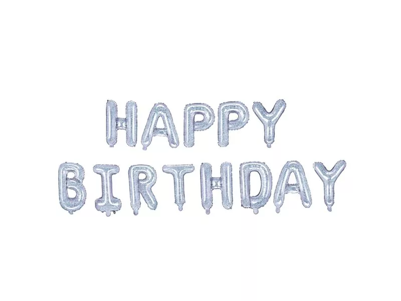 Zestaw balonów foliowych, napis "Happy Birthday", holograficzny, 40 cm