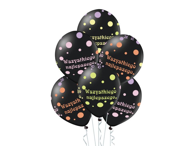 Zestaw balonów "Wszystkiego najlepszego", czarny, 12 cali, 6 szt.