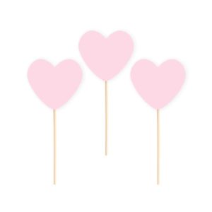 Pikery dekoracyjne, Serca, różowe, 9 cm, 6 szt.