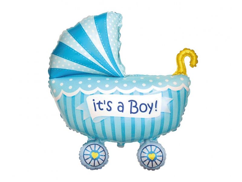 Balon foliowy "Wózek dla chłopca z napisem It's a boy", 24 cale