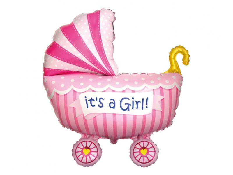 Balon foliowy "Wózek dla dziewczynki z napisem It's a girl", 24 cale