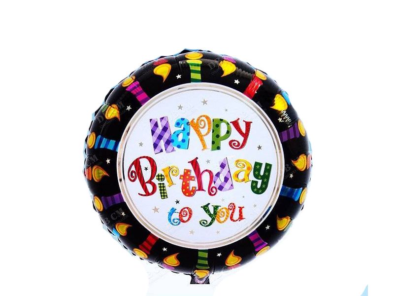 Balon foliowy "Happy Birthday", świeczki na czarnym, 45 cm (18 cali)
