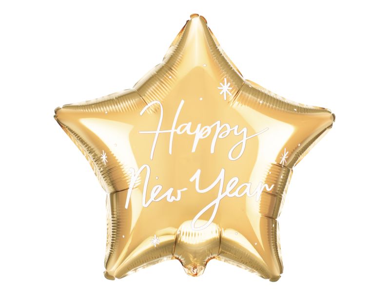 Balon foliowy, "Happy New Year!", złota gwiazda, 45 cm (18 cali)
