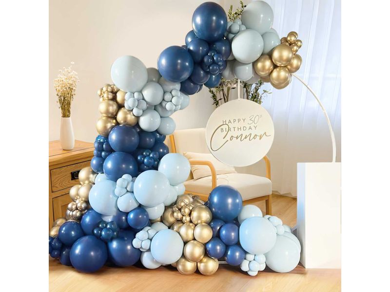 Girlanda balonowa (zestaw), niebiesko granatowo złota, 103 szt.