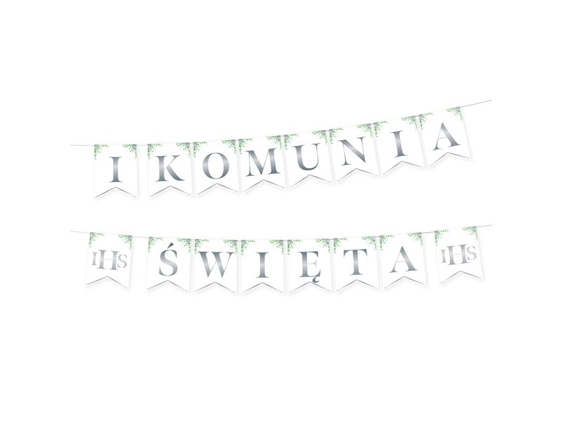 Baner Komunijny, Komunia Święta, Eukaliptus, 240 cm, biały ze srebrnym napisem