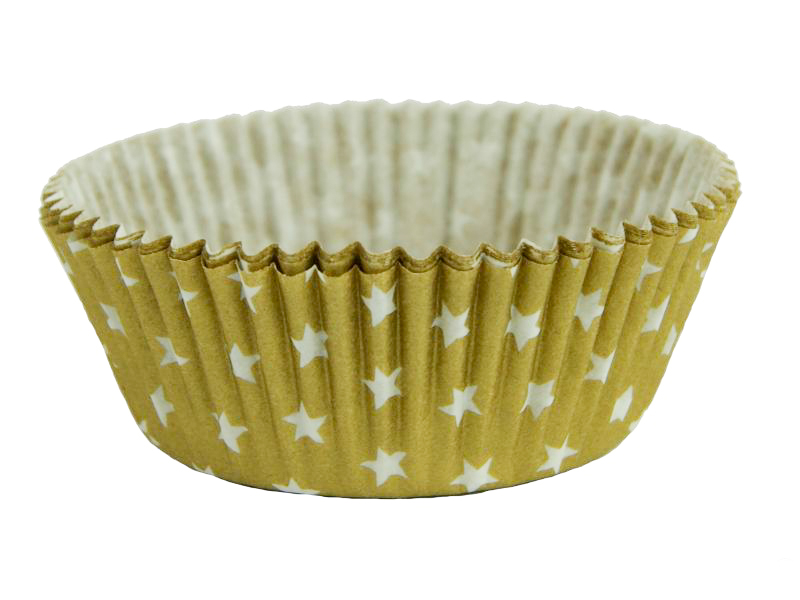 Papilotki do muffinek (foremki), 50x25 mm, Złote w białe gwiazdki, 60 szt.