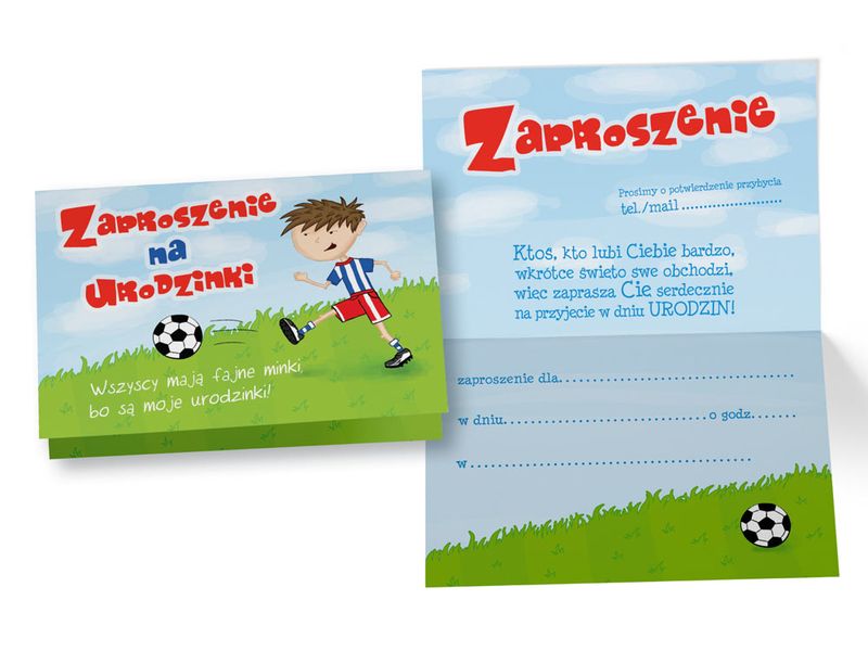 Zaproszenia na urodziny, Urodziny chłopięce, piłkarz (ZZ-019), 5 szt.