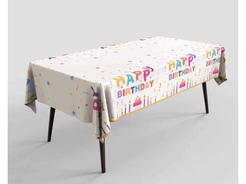 Obrus foliowy, Happy Birthday, różowy, 137 cm x 183 cm