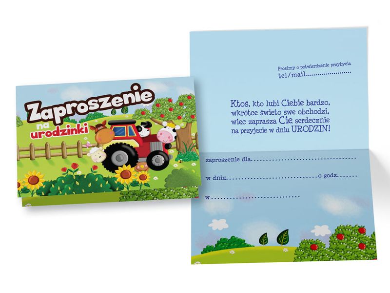 Zaproszenia na urodziny, Traktor (ZZ-029), 5 szt.
