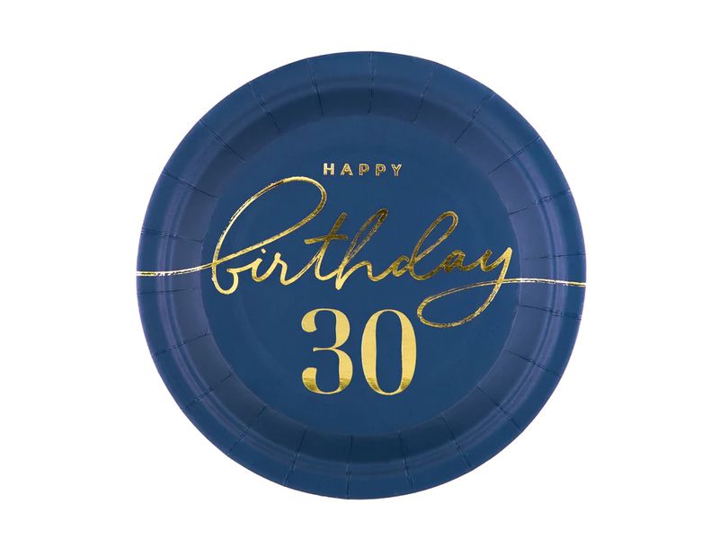Talerzyki, Happy Birthday "30 lat", granatowe, 18 cm, 6 szt.
