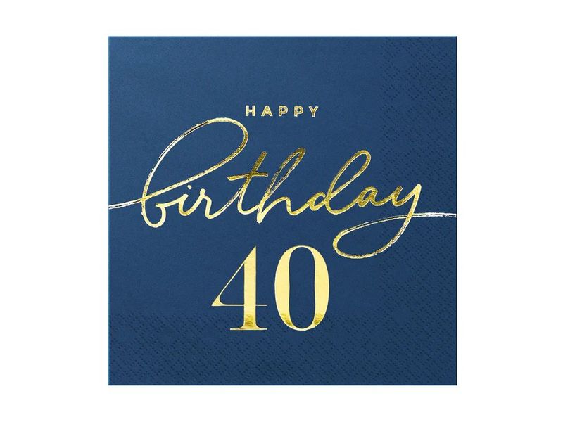 Serwetki, Happy Birthday "40 lat", granatowe, 33 cm x 33 cm, 10 szt.