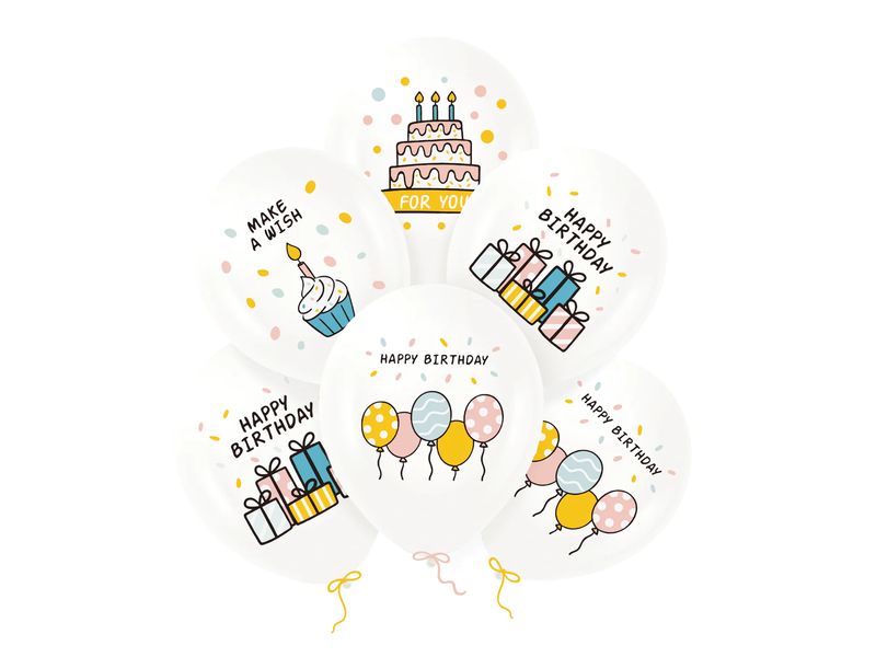 Zestaw balonów "Happy Birthday", 12 cali, 6 szt.