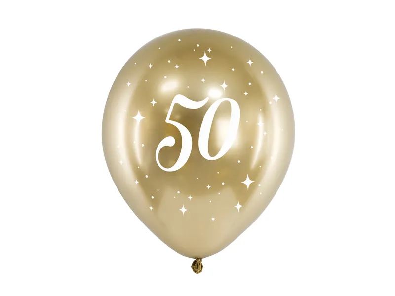 Zestaw balonów złotych "Glossy" na urodziny z cyfrą "50", 12 cali, 6 szt.