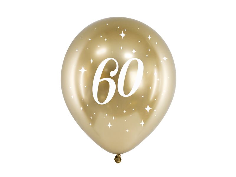 Zestaw balonów złotych "Glossy" na urodziny z cyfrą "60", 12 cali, 6 szt.