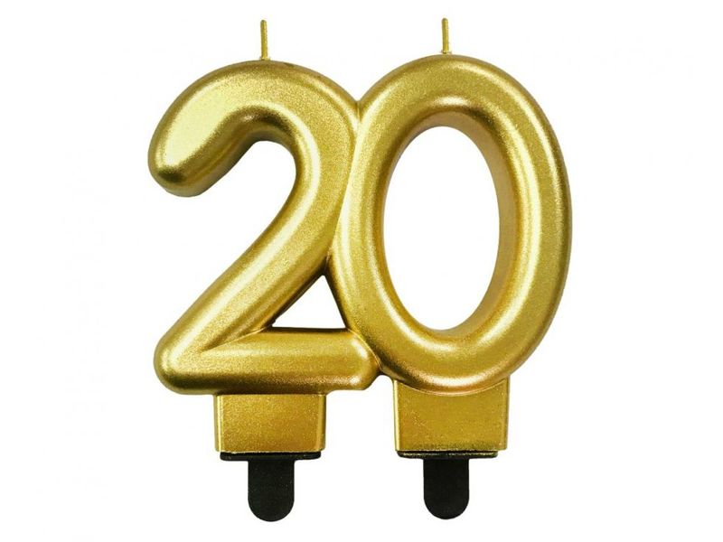 Świeczka urodzinowa B&C cyfra „20”, metalik złota