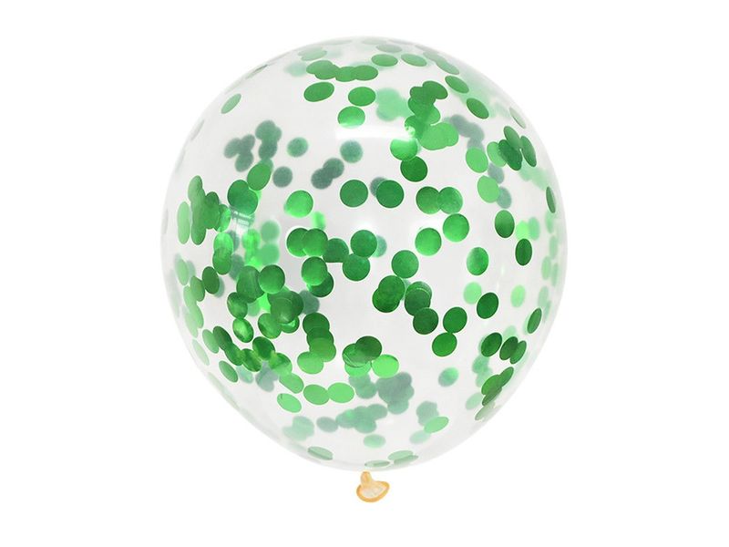 Balon lateksowy z konfetti, zielony, 26 cm (12 cali), 1 szt.