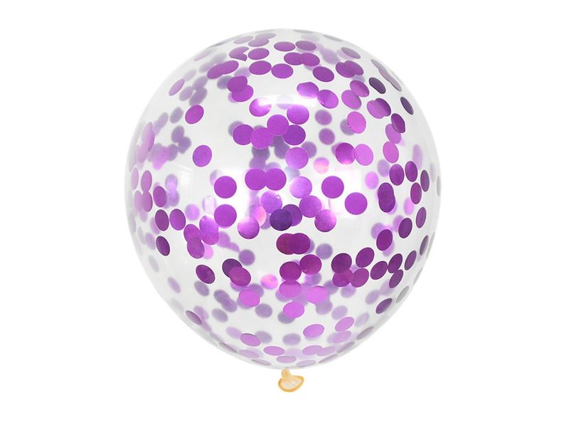 Balon lateksowy z konfetti, fioletowy, 26 cm (12 cali), 1 szt.