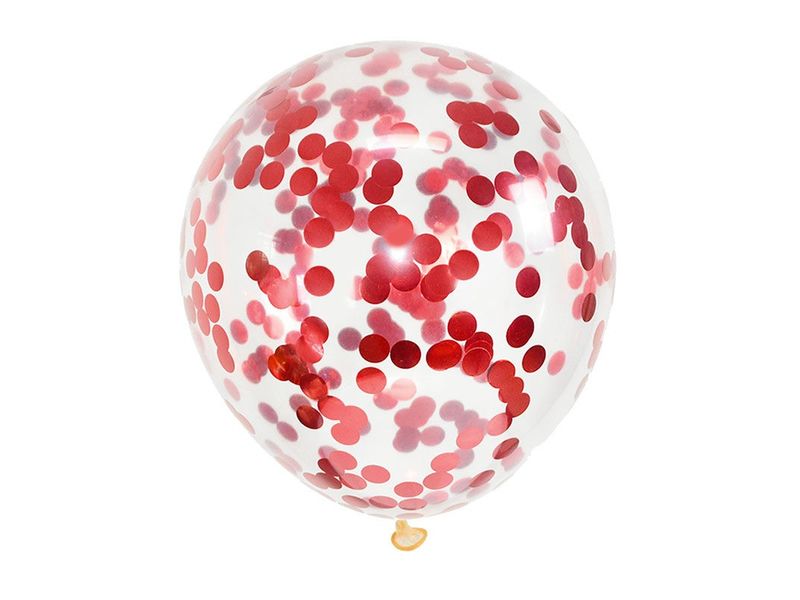 Balon lateksowy z konfetti, czerwony, 26 cm (12 cali), 1 szt.
