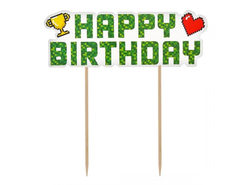 Topper na tort, Happy Birthday Game On, zielony, 14.5 cm