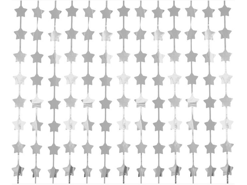 Kurtyna imprezowa, gwiazdy, srebrna, 100 cm x 200 cm