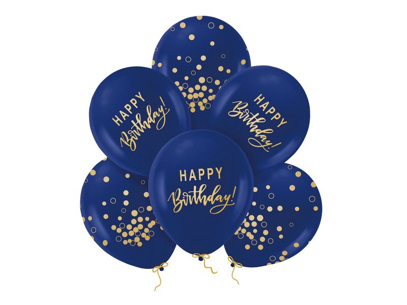 Zestaw balonów "Happy Birthday", granatowo złote, 12 cali, 6 szt.
