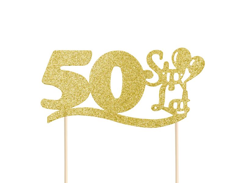 Topper na tort, "50 Sto Lat", 19 cm x 14 cm, złoty