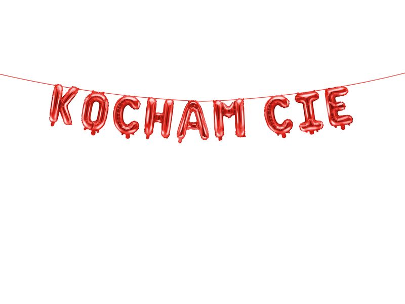 Zestaw balonów foliowych, napis "KOCHAM CIĘ", czerwony, 285 cm x 40 cm