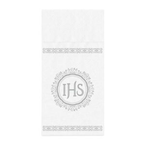 Kieszonka na sztućce, Komunia Święta, białe z srebrnym nadrukiem, 10 cm x 20 cm, 16 szt.
