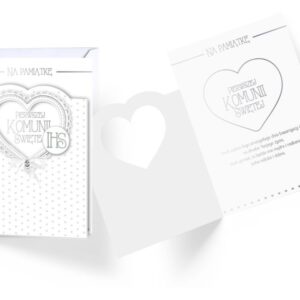 Karnet / Kartka "Na Pamiątkę Pierwszej Komunii Świętej, srebrne serduszko", DK-891