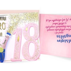 Karnet / Kartka "W dniu urodzin 18 (osiemnastka, cyfry, szampan)", QR-017