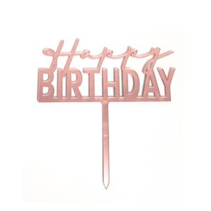 Topper akrylowy na tort, Happy Birthday, różowo złoty, 14 cm x 10 cm