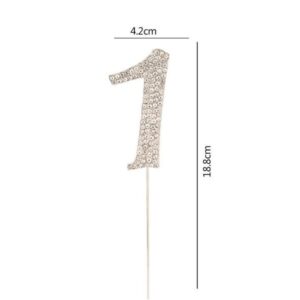 Topper na tort z cyrkoniami cyfra "1", srebrny