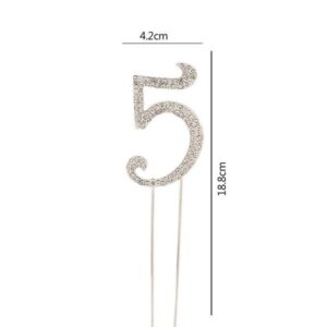 Topper na tort z cyrkoniami cyfra "5", srebrny