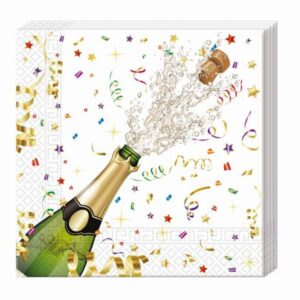 Serwetki, Sparkling Celebration, białe z butelką szampana (PS), 33 cm x 33 cm, 20 szt.