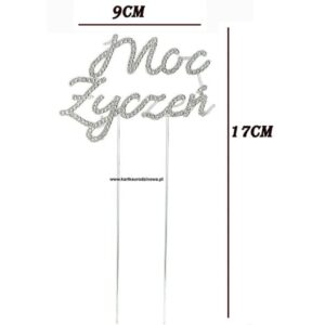 Topper na tort z cyrkoniami, Moc Życzeń, srebrny