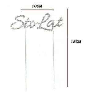 Topper na tort z cyrkoniami, Sto Lat, srebrny