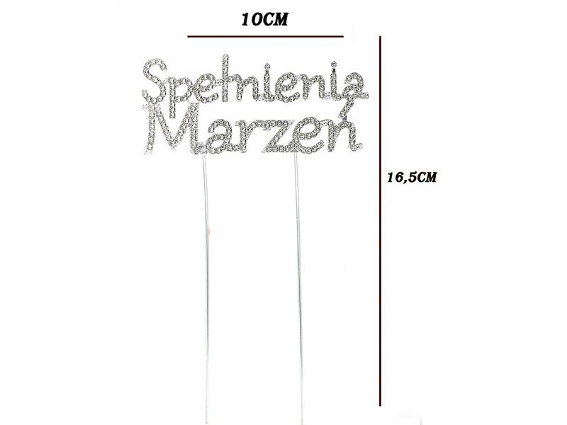 Topper na tort z cyrkoniami, Spełnienia marzeń, srebrny