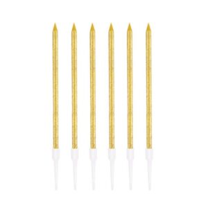 Świeczki urodzinowe długie, złote z brokatem, 6 szt.