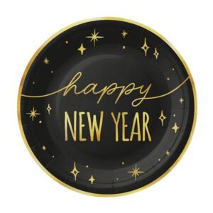 Talerzyki, Happy New Year (Sylwester / Nowy Rok) - Zegary, 18 cm, 6 szt.