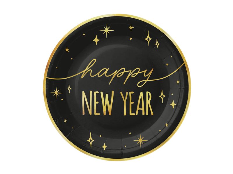 Talerzyki, Happy New Year (Sylwester / Nowy Rok) - Zegary, 18 cm, 6 szt.