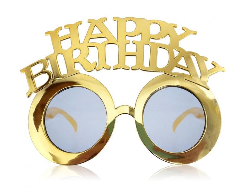 Okulary imprezowe, Happy Birthday, złote