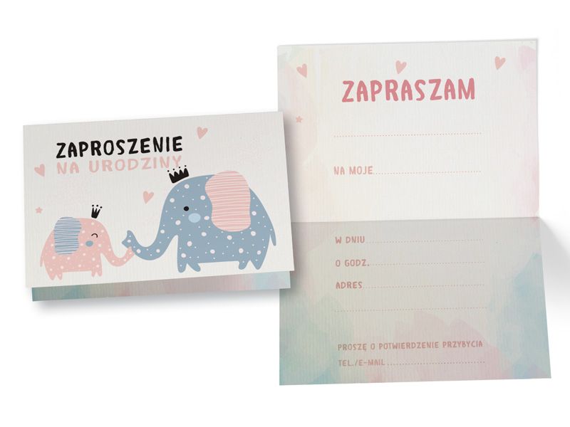 Zaproszenia na urodziny, Słoniki (ZZ-078), 5 szt.