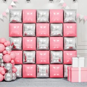 Kurtyna dekoracyjna imprezowa, balonowa, srebrno różowy, 47 cm x 47 cm, 4 szt.