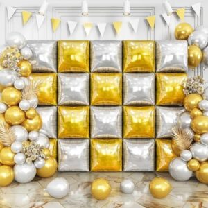 Kurtyna dekoracyjna imprezowa, balonowa, srebrno złoty, 47 cm x 47 cm, 4 szt.