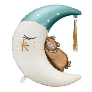 Balon foliowy „Miś na księżycu", niebieski , 80 cm x 98 cm