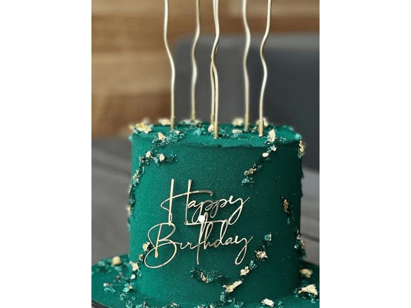 Topper na tort, Happy Birthday ver3, lustrzany, złoty